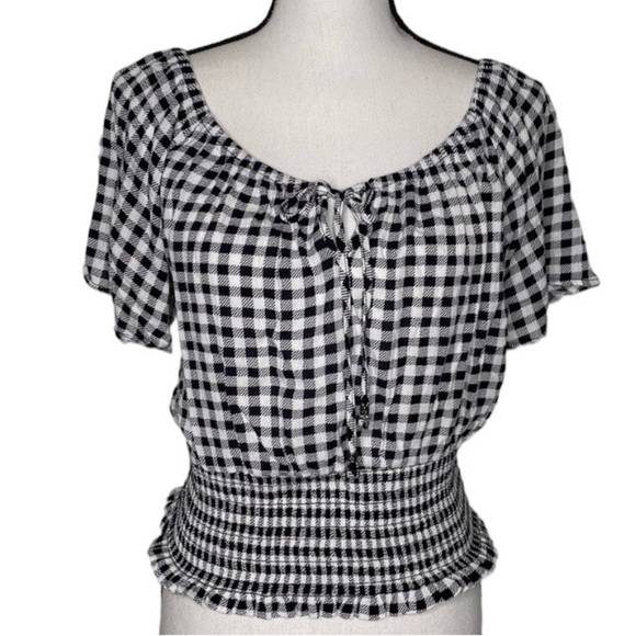 Pink Rose Black GinghamTop Size Medium - Picture 1 of 13